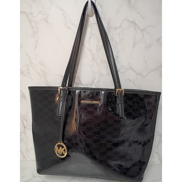 MICHAEL Michael Kors Handbags - MICHAEL Jet Set Black Patent Leather Embossed Tote - EUC